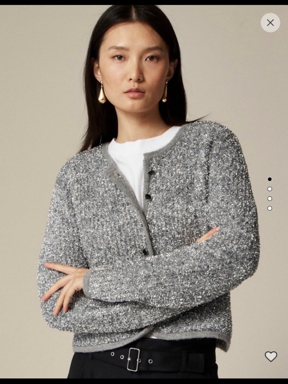 NWT J. Crew Tinsel Silver Textured Crewneck Cardigan Jacket